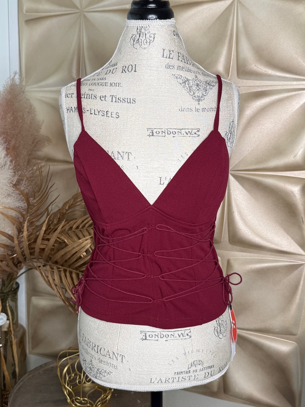 Cider Burgundy Lace-Up V-Neck Cami